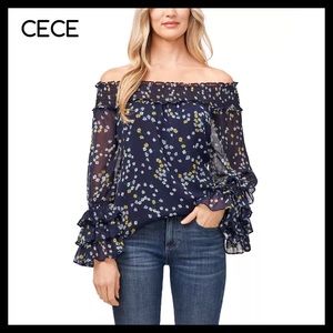 CECE Women's Off-The-Shoulder Top Color: Navy J